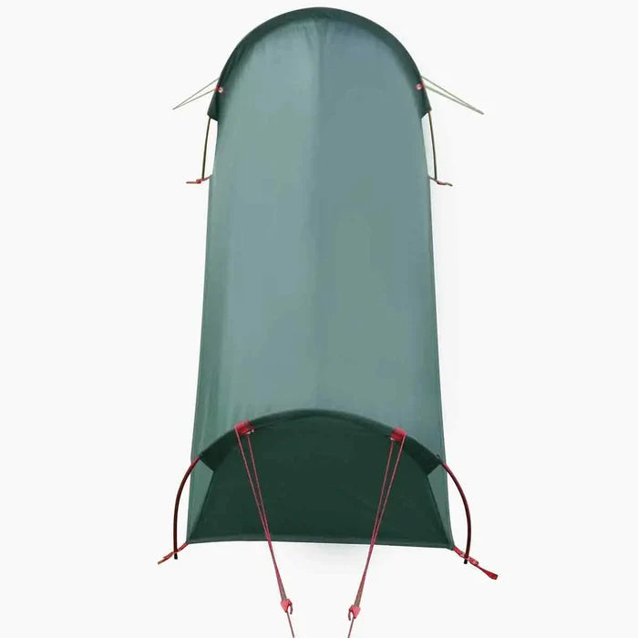Rear view of Highlander Falcon Bivvy Tent Pine Green with ventilation flap and secure guy line attachments.  from  John Bull Clothing