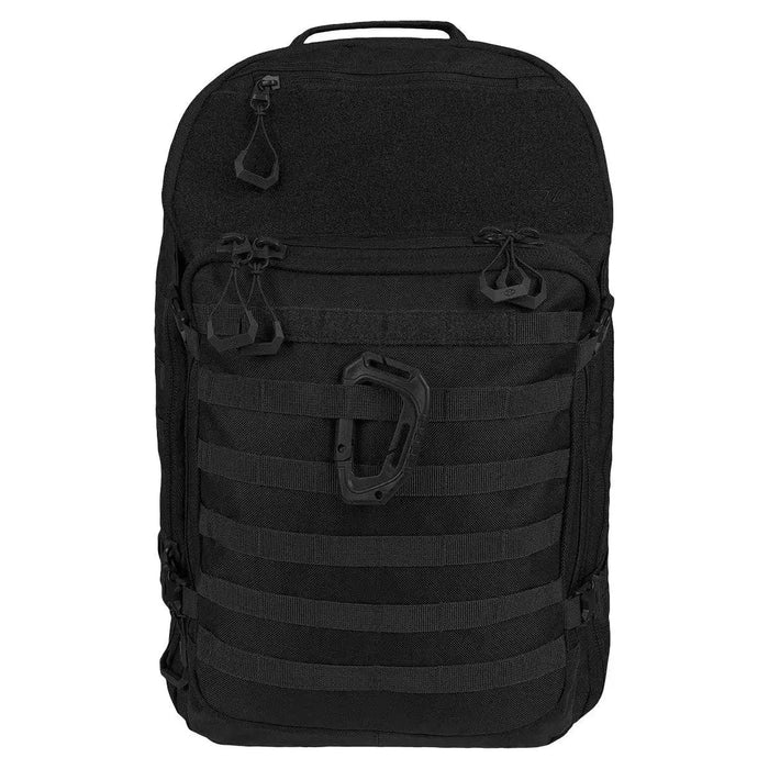 Highlander Harrier 35L Full Clamshell Pack in black with MOLLE webbing, durable zippers, and a tactical design for military and outdoor activities. Black from  John Bull Clothing
