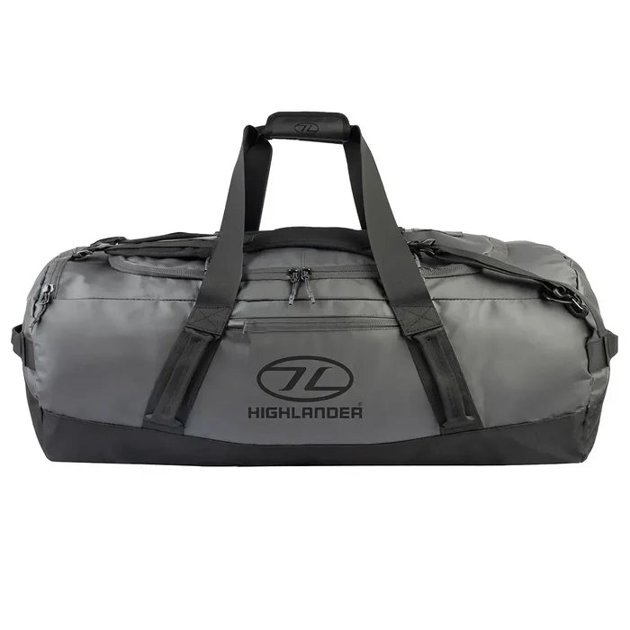 Highlander Hauler Duffel Bag in grey, extra-large size with durable construction, ideal for extended trips and adventure travel. 120 litre from  John Bull Clothing