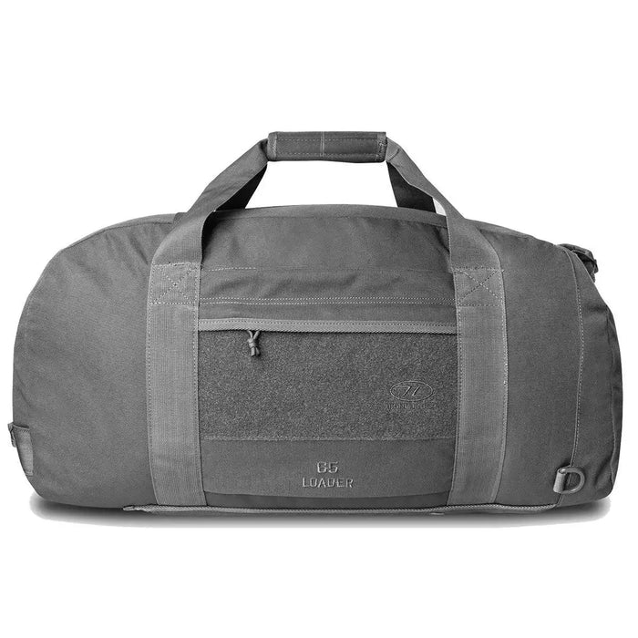 Highlander Loader 65L Holdall Bag Gen2 in grey, featuring a tough polyester build, multiple carrying options, and a spacious main compartment for gear. Dark Grey from  John Bull Clothing