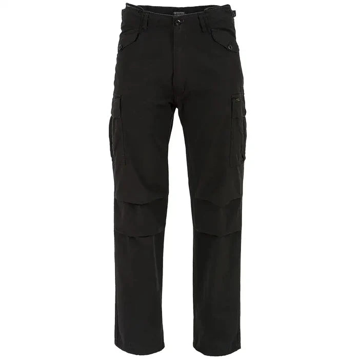 Highlander M65 Ripstop Combat Trousers in black, featuring durable ripstop cotton and reinforced knee panels for activewear performance. Black from  John Bull Clothing