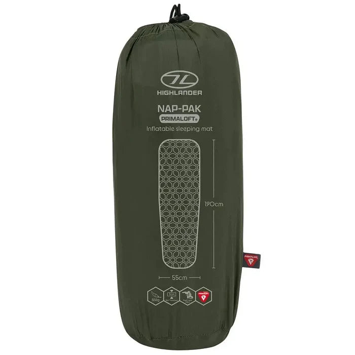Highlander Nap-Pak Primaloft Inflatable Sleeping Mat Olive Green - John Bull Clothing  from  John Bull Clothing