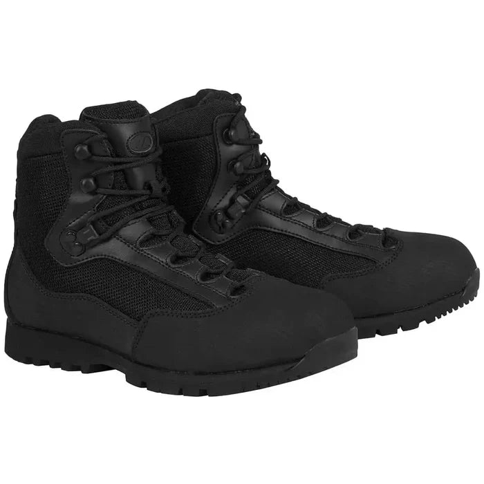 Highlander Pentland Black Military Boot with Cordura panels and rugged sole, ideal for hillwalking and tactical use. Unisex waterproof footwear.  from  John Bull Clothing