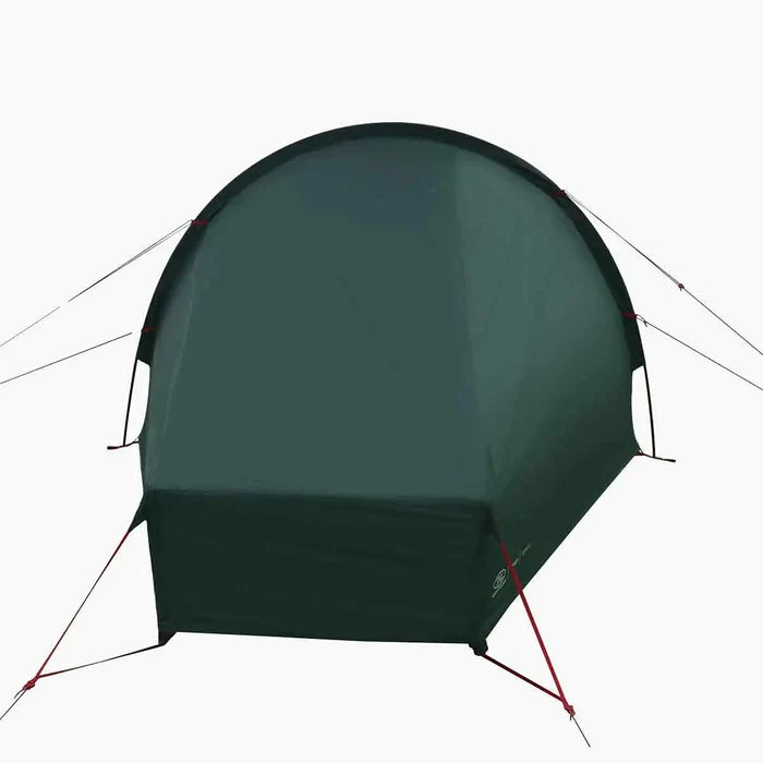 Back view of Highlander Refuge 1 Person Hooped Tent - Pine Green, emphasizing compact design and reinforced seams for long-term outdoor use.  from  John Bull Clothing