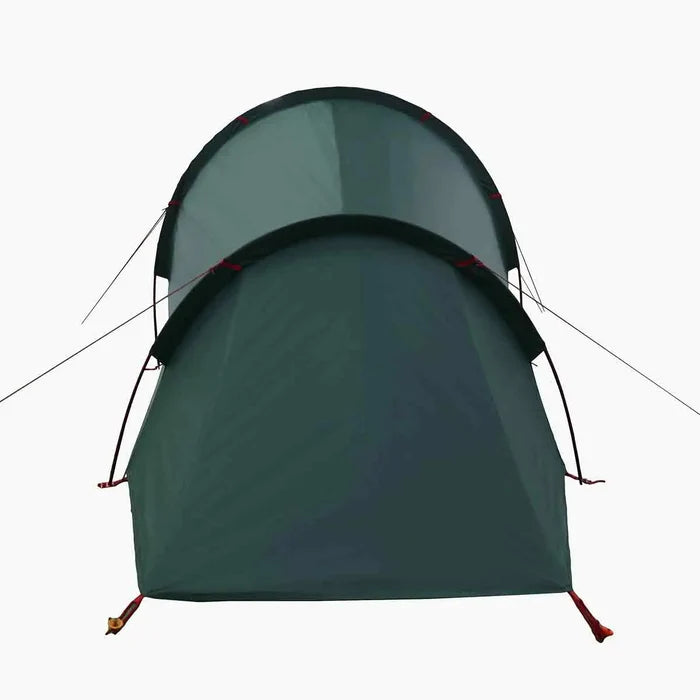 Rear view of Highlander Respite 1 Person Tunnel Tent showing dual-arch tunnel structure for stability in outdoor conditions.  from  John Bull Clothing