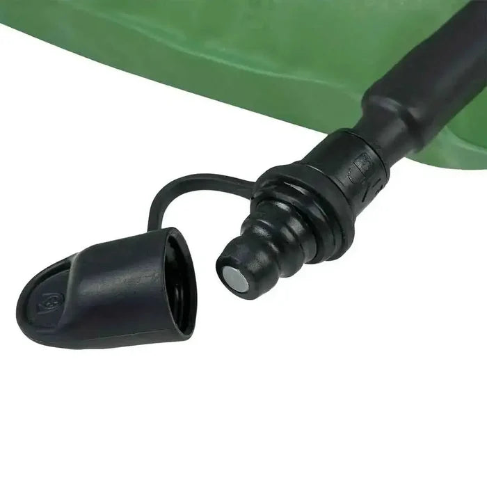Close-up of the Highlander SL Military Hydration Bladder's bite valve with a protective cap, ensuring leak-proof hydration on the go.  from  John Bull Clothing