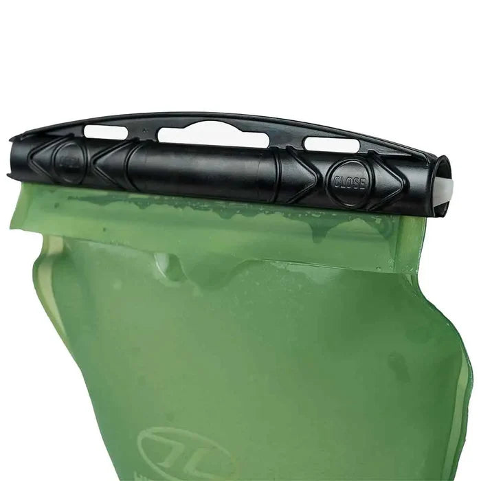 Detailed view of the Highlander SL Military Hydration Bladder's secure slide-lock closure, providing a watertight seal for outdoor activities.  from  John Bull Clothing