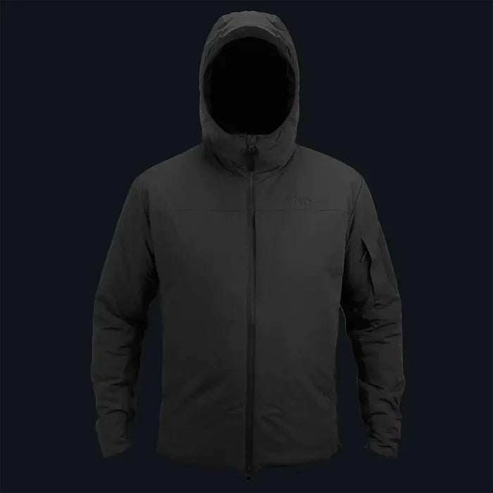 Front view of Highlander Stoirm Primaloft Thermal Jacket in black, insulated outerwear for professionals in harsh environments. Black from  John Bull Clothing