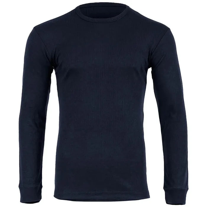 Highlander Mens Thermal Base Layer Long Sleeve T-Shirt in navy blue, ideal for cold weather layering and outdoor activities. Navy Blue from  John Bull Clothing