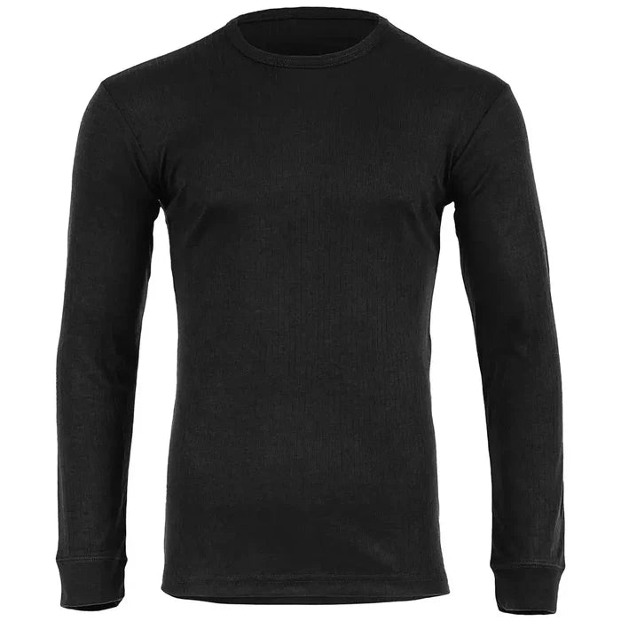 Highlander Mens Thermal Base Layer Long Sleeve T-Shirt in black, unisex thermal wear made from polyester for all-day insulation. Black from  John Bull Clothing