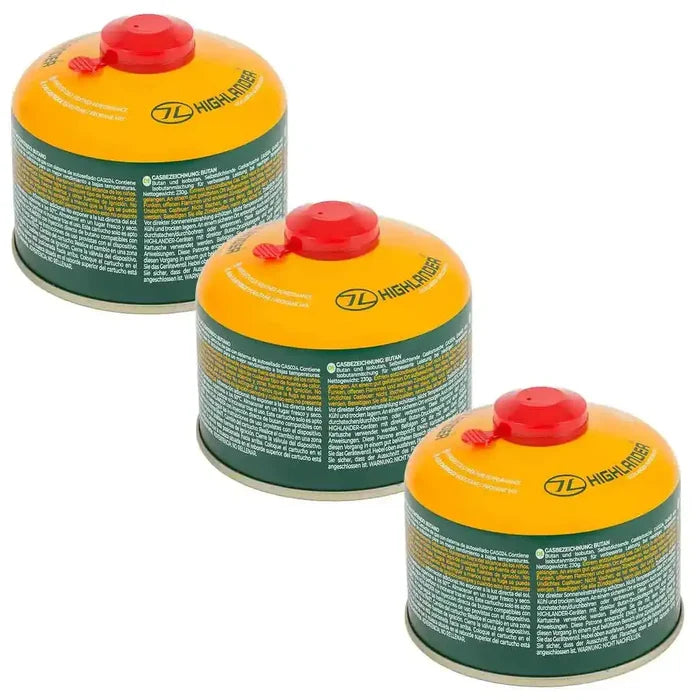 Highlander Valved Camping Gas Cartridge - John Bull Clothing 230g (3 Pack) from  John Bull Clothing