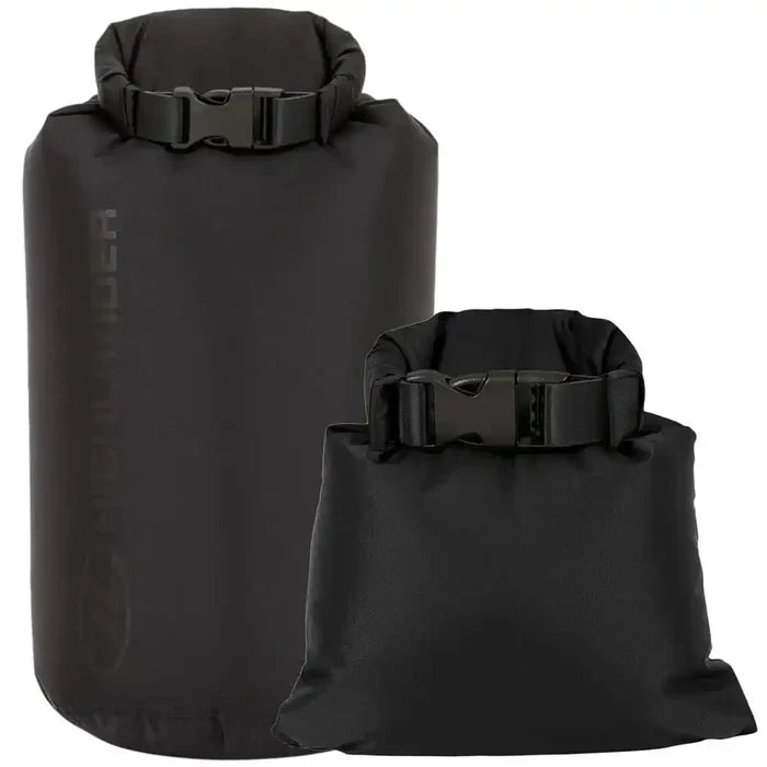 Highlander X-Lite 40 Litre Daysack Dry Bag in black with roll-top closure, ideal for waterproof storage in outdoor adventures and travel. Black from  John Bull Clothing