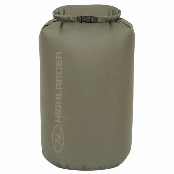 Olive green Highlander X-Lite 40 Litre Daysack Dry Bag featuring durable nylon material and secure buckle seal for dry gear protection. Ranger Green from  John Bull Clothing