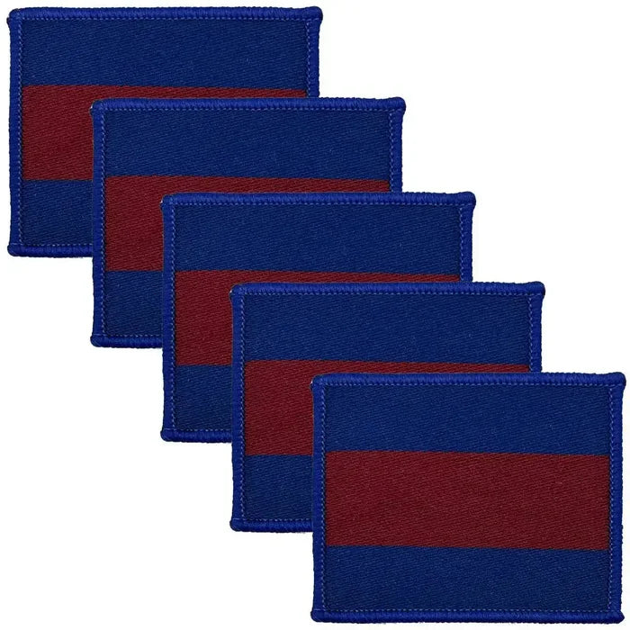 Pack of five Household Division TRF iron or sew on patches, featuring red and blue design for military uniform use. 5 Pack from  John Bull Clothing