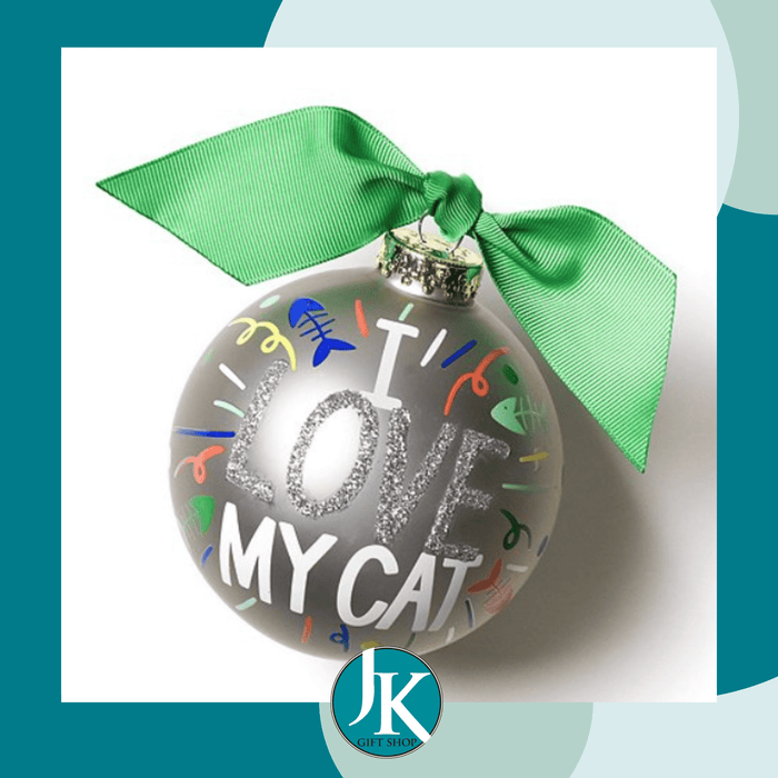 I Love My Cat Glass Ornament