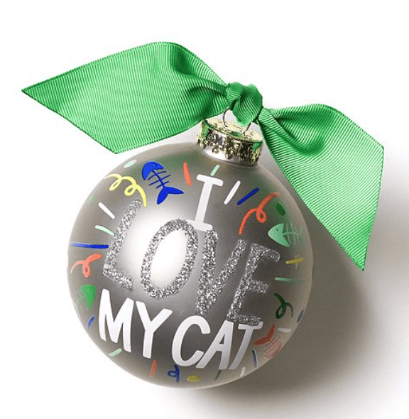 I Love My Cat Glass Ornament