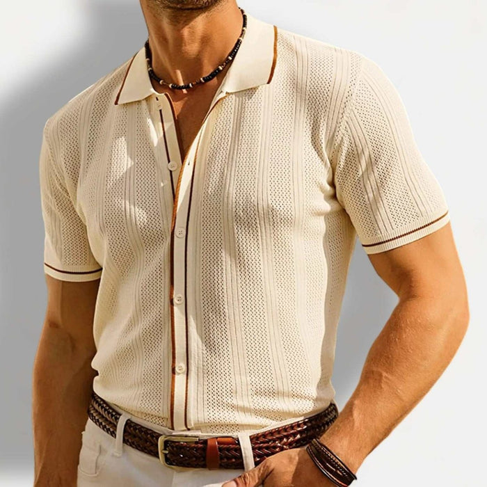 Ice silk summer short sleeve shirt - AntoniosClothing - Apricot