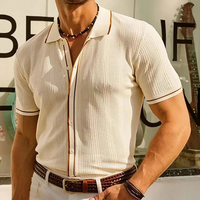 Ice silk summer short sleeve shirt - AntoniosClothing - Apricot