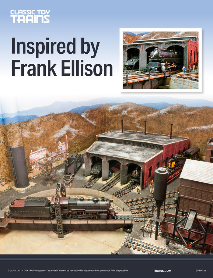 Model train set inspired by Frank Ellison with scenic background