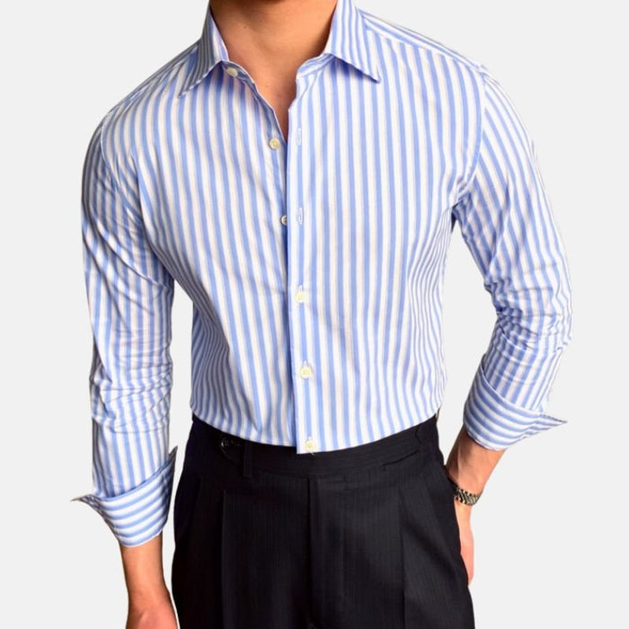 Italian Blue Striped Shirt - AntoniosClothing - Lght Blue