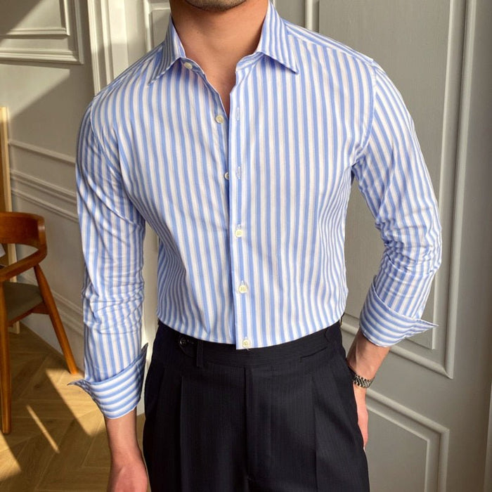 Italian Blue Striped Shirt - AntoniosClothing - Lght Blue