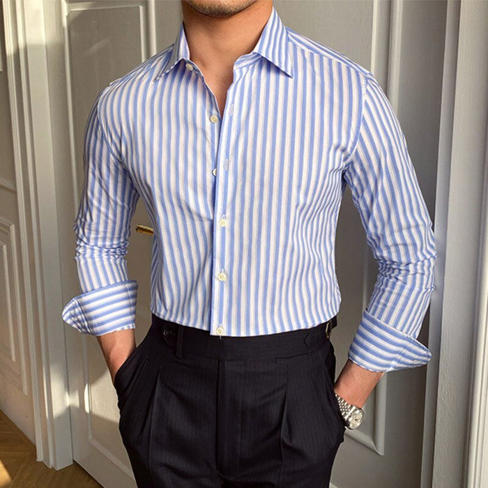 Italian Blue Striped Shirt - AntoniosClothing - Navy Blue