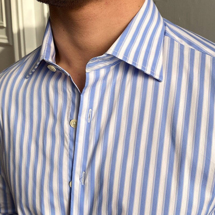 Italian Blue Striped Shirt - AntoniosClothing - Navy Blue