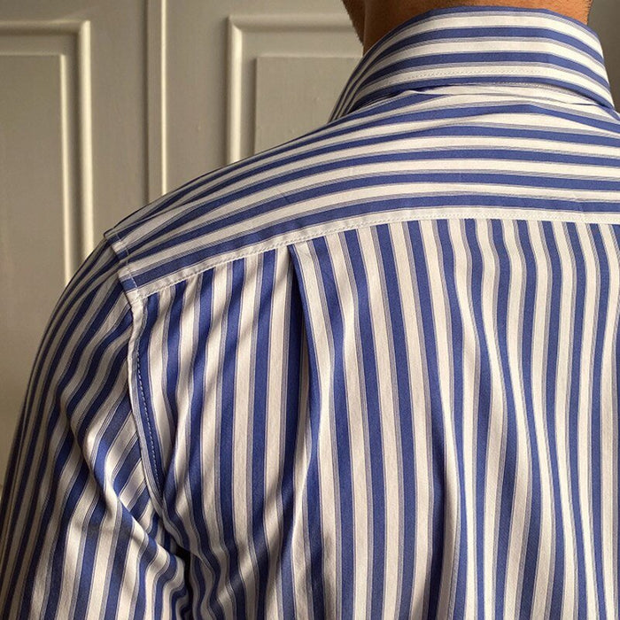 Italian Blue Striped Shirt - AntoniosClothing - Navy Blue