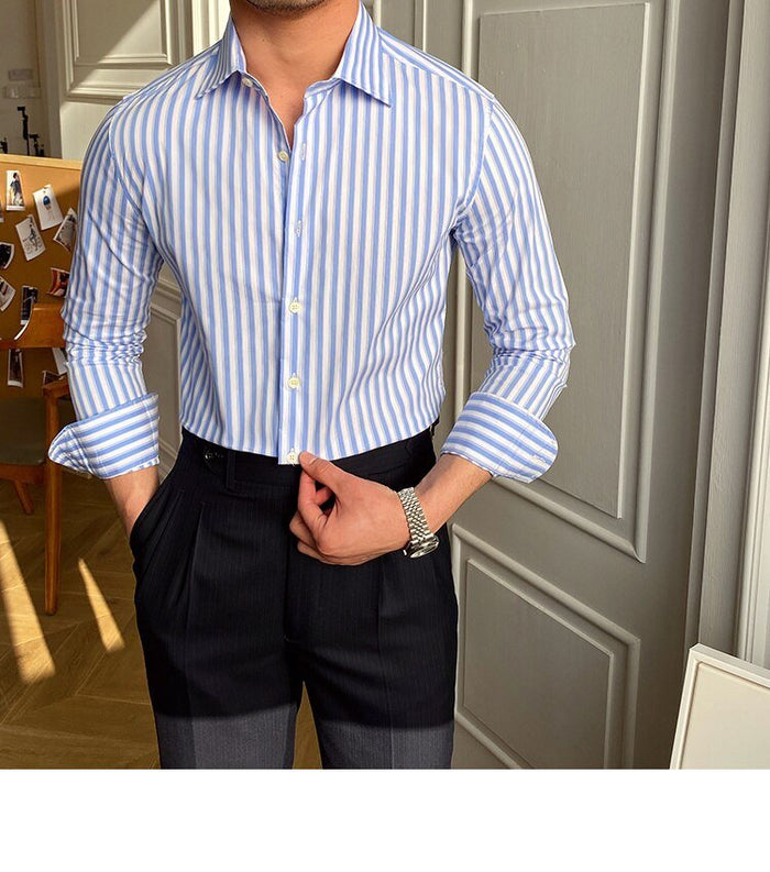 Italian Blue Striped Shirt - AntoniosClothing - Navy Blue