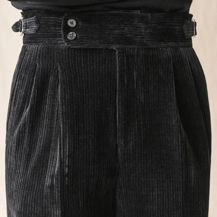 Italian business corduroy trousers - AntoniosClothing - Black