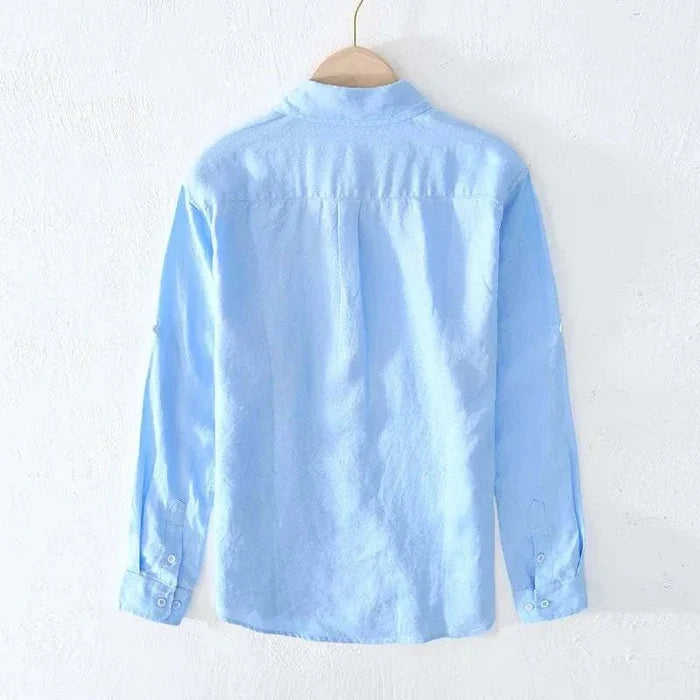 Italian pure linen long-sleeve shirt - AntoniosClothing - Navy blue