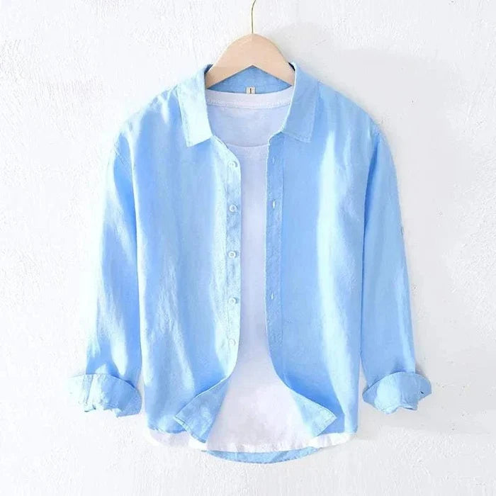 Italian pure linen long-sleeve shirt - AntoniosClothing - Navy blue