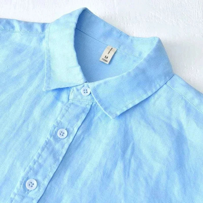 Italian pure linen long-sleeve shirt - AntoniosClothing - Navy blue
