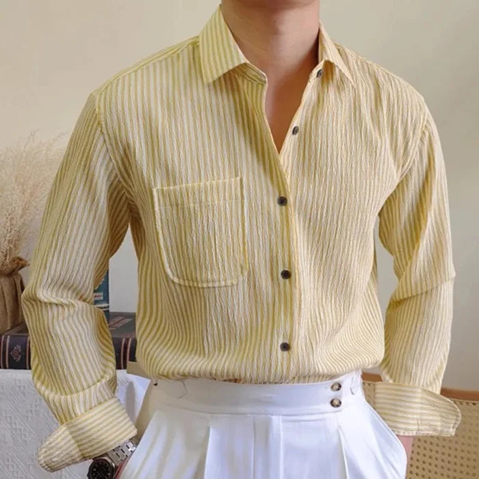 Italian striped long-sleeve shirt - AntoniosClothing - Yellow