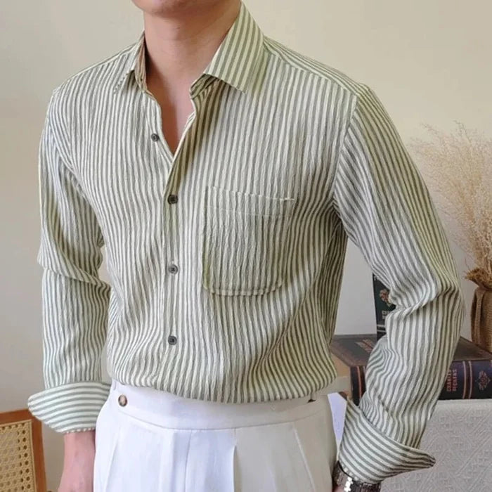 Italian striped long-sleeve shirt - AntoniosClothing - Green