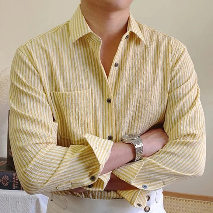 Italian striped long-sleeve shirt - AntoniosClothing - Blue