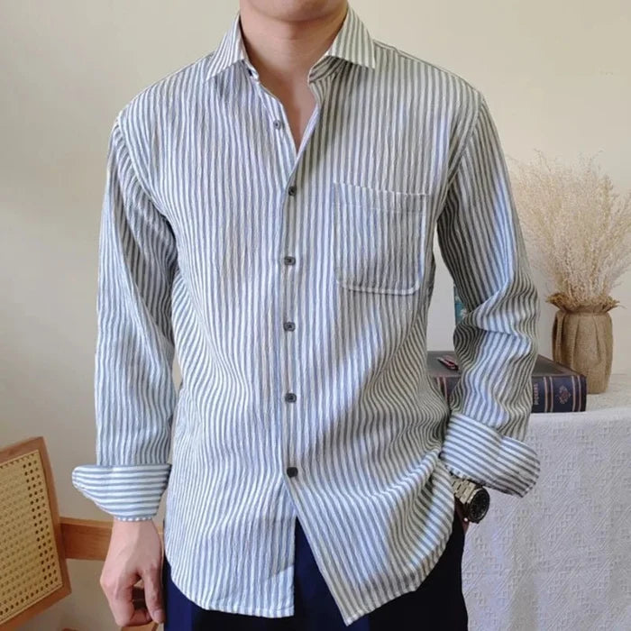 Italian striped long-sleeve shirt - AntoniosClothing - Blue