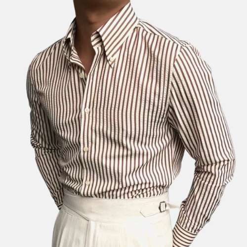 Italy Striped Shirt - AntoniosClothing - Khaki