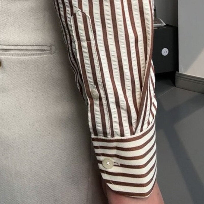 Italy Striped Shirt - AntoniosClothing - Khaki