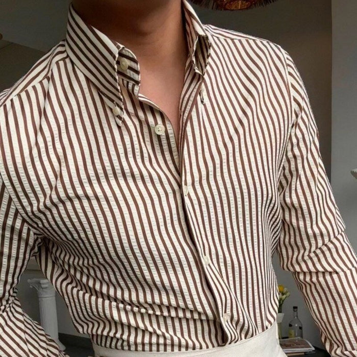 Italy Striped Shirt - AntoniosClothing - Khaki