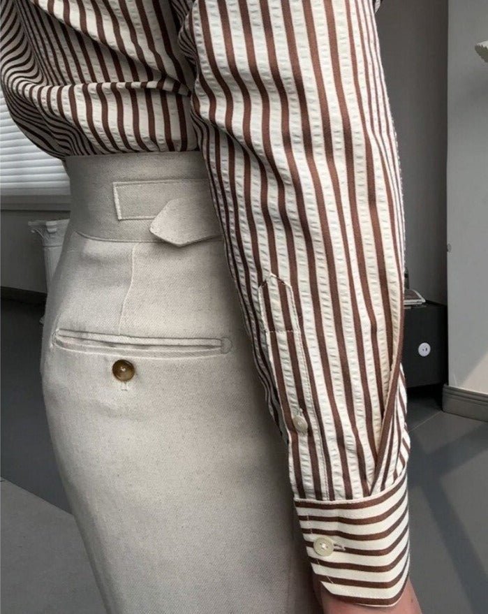 Italy Striped Shirt - AntoniosClothing - Khaki