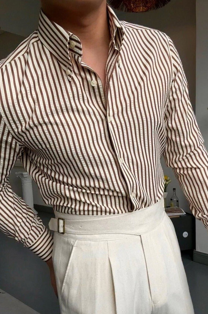 Italy Striped Shirt - AntoniosClothing - Khaki