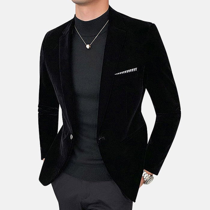 Italy Velvet Blazer - AntoniosClothing - Black
