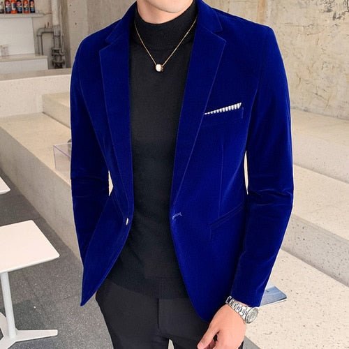 Italy Velvet Blazer - AntoniosClothing - Blue