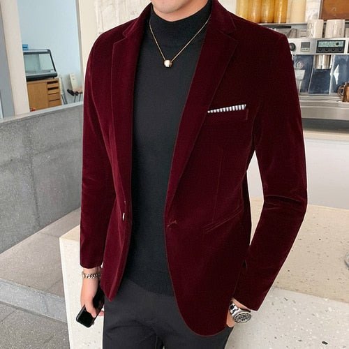 Italy Velvet Blazer - AntoniosClothing - Red