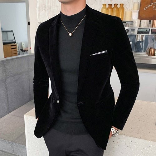Italy Velvet Blazer - AntoniosClothing - Black