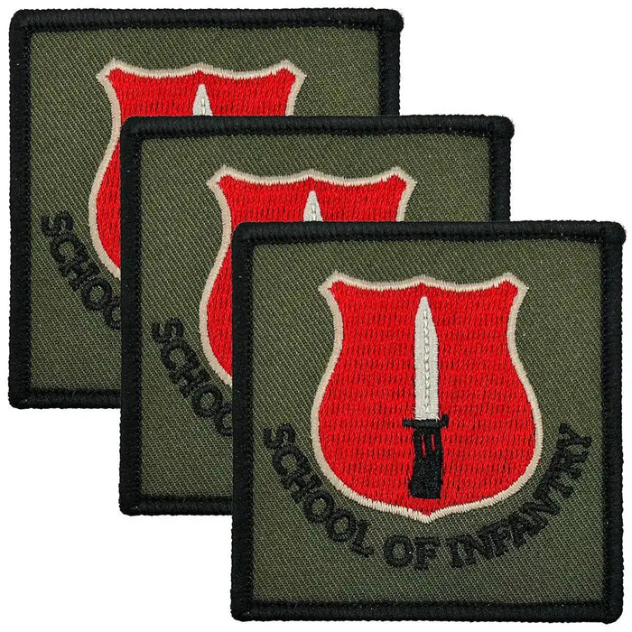 Set of three Infantry School of Training ITC Trade Recognition TRF patches with red shield and white dagger on green background for military uniforms. 3 Pack from  John Bull Clothing