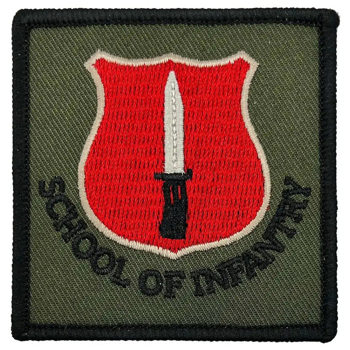 Single ITC School of Infantry Trade Recognition TRF patch featuring red shield and white dagger, ideal for iron or sew-on military uniform application. 1 Flash from  John Bull Clothing