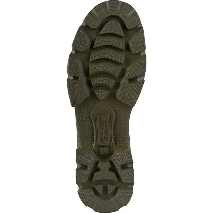 Close-up of the outsole of Jack Pyke Ashcombe Gusset Wellington Boot, highlighting deep treads for superior traction on wet and muddy surfaces.  from  John Bull Clothing