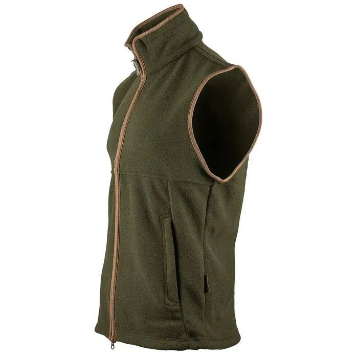 Green Jack Pyke Countryman Fleece Gilet featuring durable fleece fabric and zippered pockets, perfect for countryside and outdoor activities. Dark Olive from  John Bull Clothing